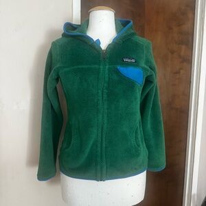 Patagonia Green full zip Fleece hooded Jacket granola gorp outdoors